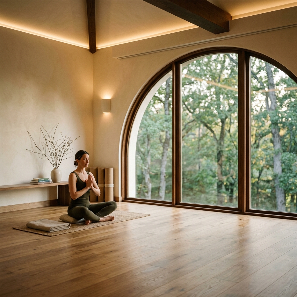 Estudio de Yoga y meditacion con ventanas luminosas en Mazcufit